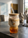 🥤 Premium Glass Drink Mug with Straw & Lid