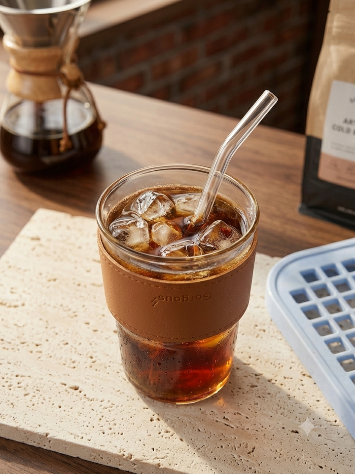 Amber Glass Coffee Tumbler with Leather Sleeve