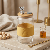 🧸 Teddy Bear Glass Tumbler with Bamboo Lid & Glass Straw