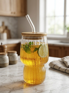 🥤 Premium Glass Drink Mug with Straw & Lid