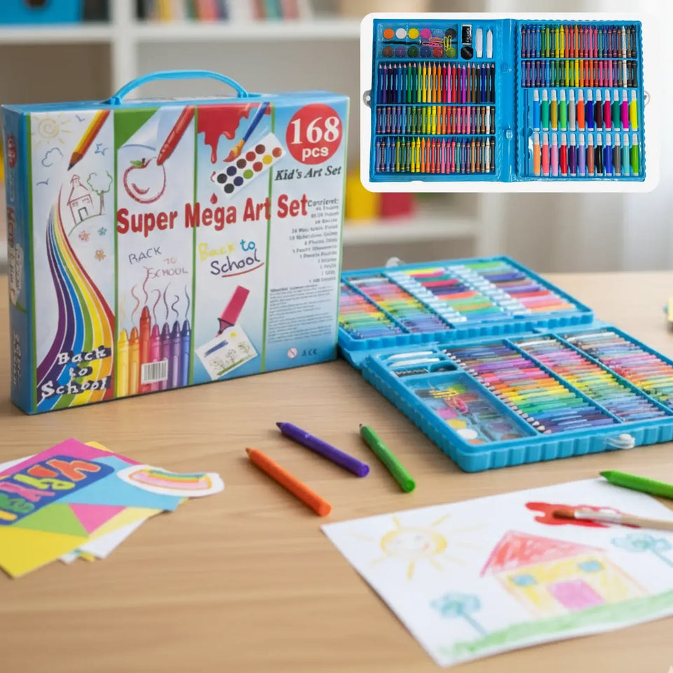168-Piece Mega Art Set – Deluxe Drawing, Coloring & Creative Activity Kit for Kids